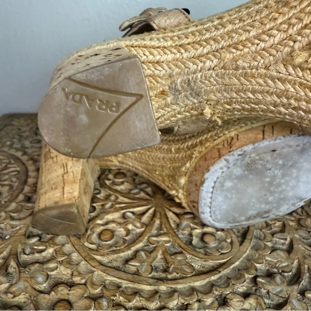 Prada Women's Leather Espadrille Cork Platform Sandals Sz 36